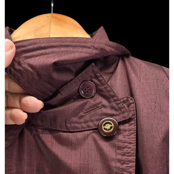 Maroon Trench Coat Chiango 10 Vtg 80s Belted Pockets Storm Flap Removable Liner - Picture 9 of 16